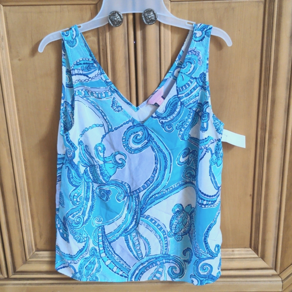 EUC Lilly Pulitzer 2015 Silk Sleeveless Blouse Size M Paisley Blue Purple White